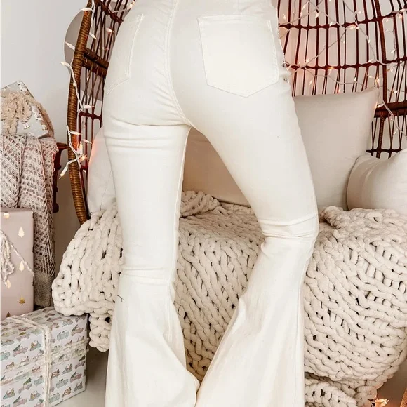NanaMacs Get Your Groove On Rhinestone Embellished Bell Bottoms (Ivory) - Size L - Picture 4 of 9